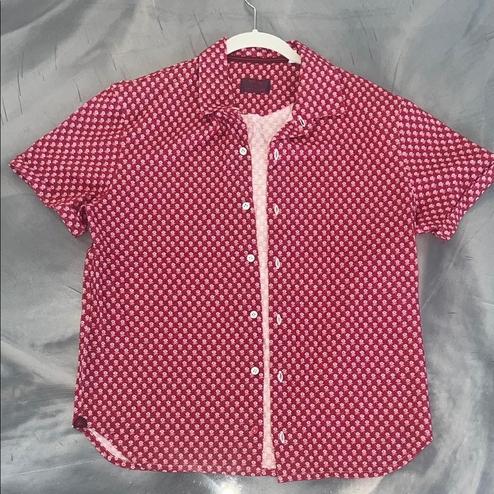 Isaia Red and White Patterned Casual Shirt